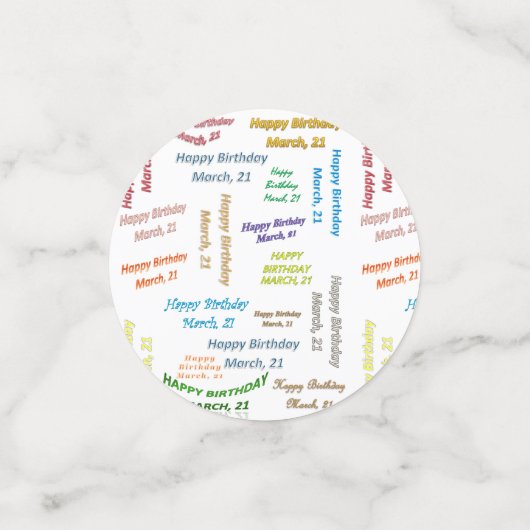 Tabel Confetti maart, 21 verjaardag (Kleine voorkant)