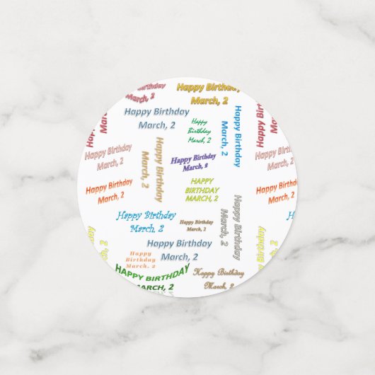 Tabel Confetti maart, 2 zondag (Kleine voorkant)