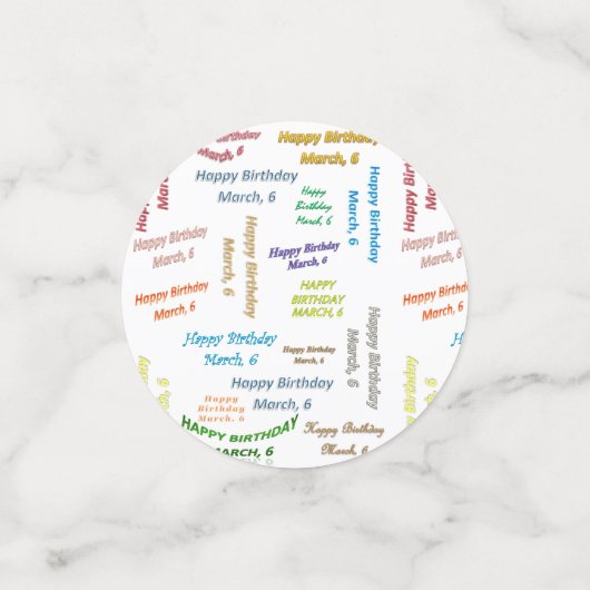 Tabel Confetti maart, 6 zondag (Kleine voorkant)