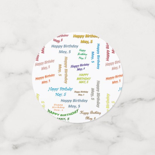 Tabel Confetti mei, 5 verjaardag (Kleine voorkant)