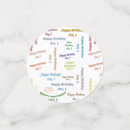 Tabel Confetti oktober, 1 verjaardag (Kleine voorkant)