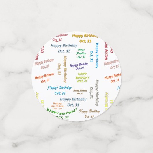 Tabel Confetti oktober, 31 verjaardag (Kleine voorkant)