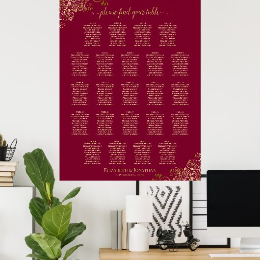 Tabel Elegant Bourgogne & goudzedenloop Poster (Thuiskantoor)