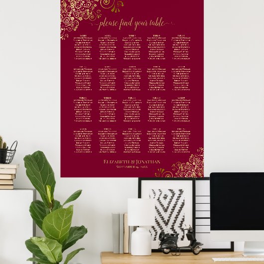 Tabel Elegant Bourgogne & goudzedenloop Poster (Thuiskantoor)