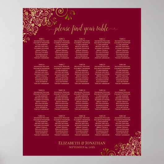 Tabel Elegant Bourgogne & goudzedenloop Poster (Voorkant)