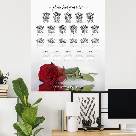 Tabel Elegant Red Rose Wedding Seating Chart Poster (Thuiskantoor)