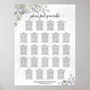 Tabel Eucalyptus Lavender Wedding Seating Chart Poster