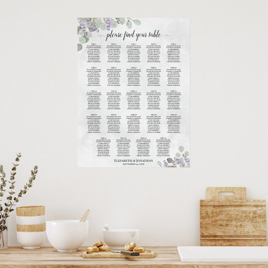 Tabel Eucalyptus Lavender Wedding Seating Chart Poster (Keuken)