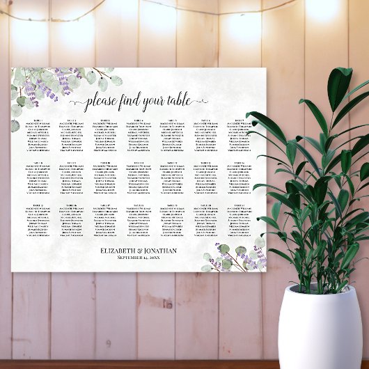 Tabel Eucalyptus Lavender Wedding Seating Chart Poster