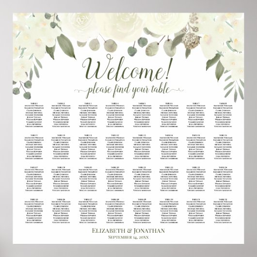 Tabel Ivoor-wit rozen weddenschappen Poster (Voorkant)