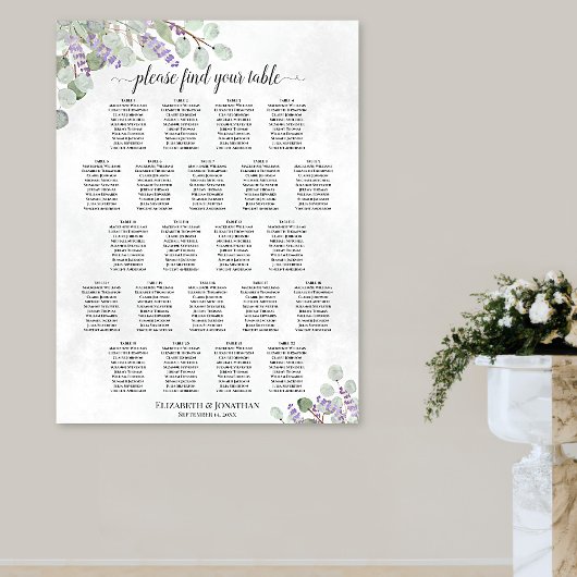 Tabel Lavender Eucalyptus Wedding Seating Chart Poster