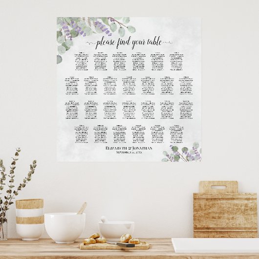 Tabel Lavender Eucalyptus Wedding Seating Chart Poster (Keuken)