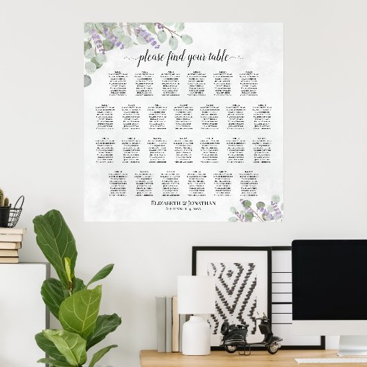 Tabel Lavender Eucalyptus Wedding Seating Chart Poster (Thuiskantoor)