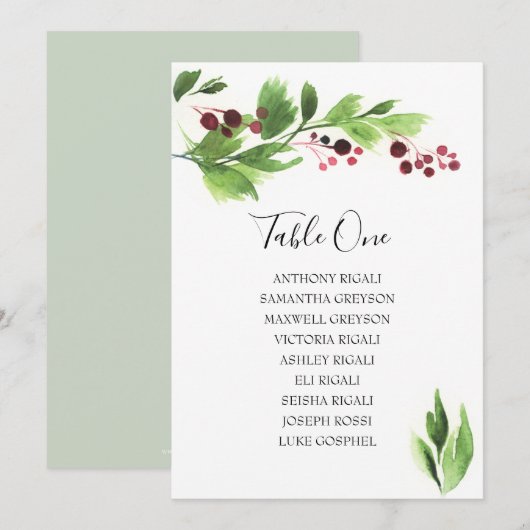 Tabel met het kerstrooster voor de Waterverf van d Kaart (Voorkant / Achterkant)