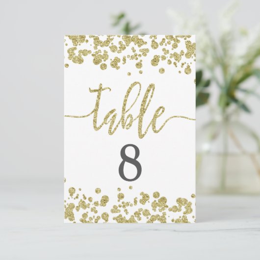 Tabel met het witte en goudgetal van Confetti Kaart (Staand voorkant)