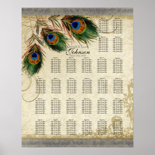 Tabel met receptie Zitgrafiek, pacock & feathers Poster (Voorkant)