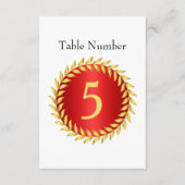 Tabel met rood eleganeringsmonogram kaart (Voorkant)