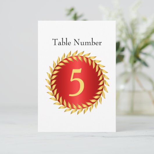 Tabel met rood eleganeringsmonogram kaart (Staand voorkant)