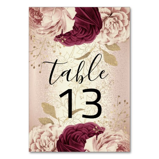 Tabel nummer 13 Florals Roos Gold Marsala Burgundy Kaart (Voorkant)