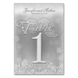 Tabel nummer 1 Elegante zilveren faux glitter Kaart