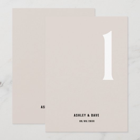 Tabel Nummer 1 Vet Beige Trouwtafel Nummer Kaart (Voorkant / Achterkant)