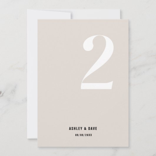 Tabel Nummer 2 Vet Beige Trouwtafel Nummer Kaart (Achterkant)