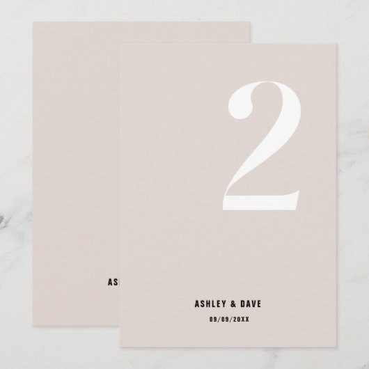 Tabel Nummer 2 Vet Beige Trouwtafel Nummer Kaart (Voorkant / Achterkant)