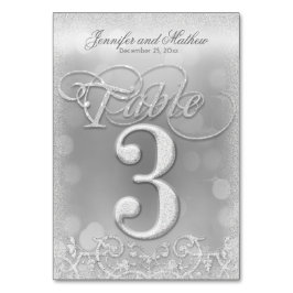 Tabel nummer 3 Elegante zilveren faux glitter Kaart
