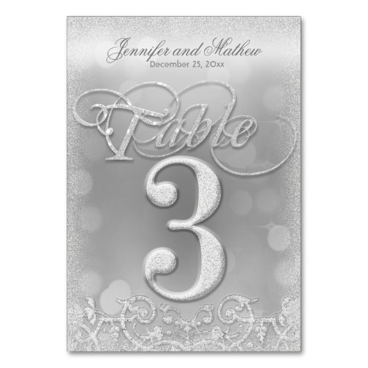 Tabel nummer 3 Elegante zilveren faux glitter Kaart (Voorkant)
