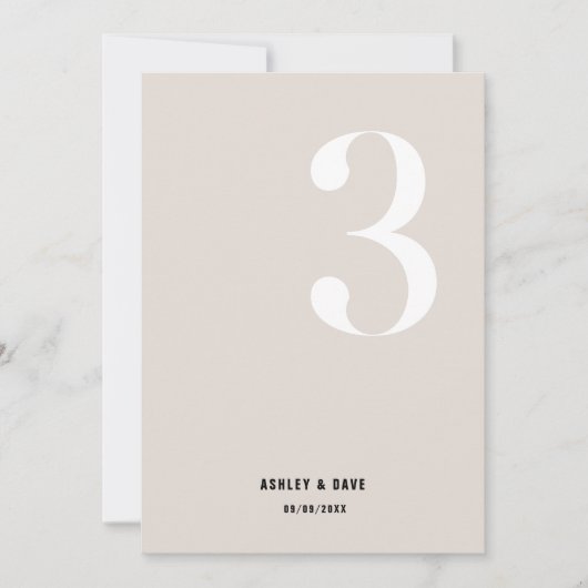 Tabel Nummer 3 Vet Beige Trouwtafel Nummer Kaart (Voorkant)