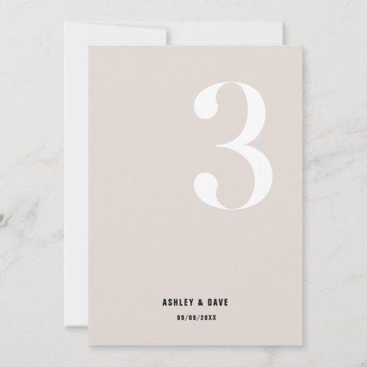 Tabel Nummer 3 Vet Beige Trouwtafel Nummer Kaart (Achterkant)
