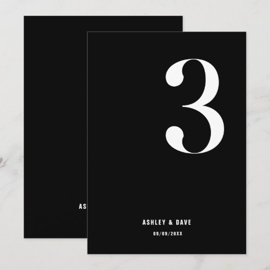 Tabel Nummer 3 Vet Zwart Trouwtafel Nummer Kaart (Voorkant / Achterkant)