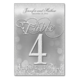 Tabel nummer 4 Elegante zilveren faux glitter Kaart