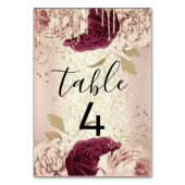 Tabel nummer 4 Florals Roos Gold Marsala Burgundy Kaart (Achterkant)