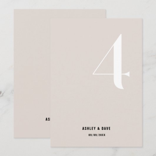 Tabel Nummer 4 Vet Beige Trouwtafel Nummer Kaart (Voorkant / Achterkant)