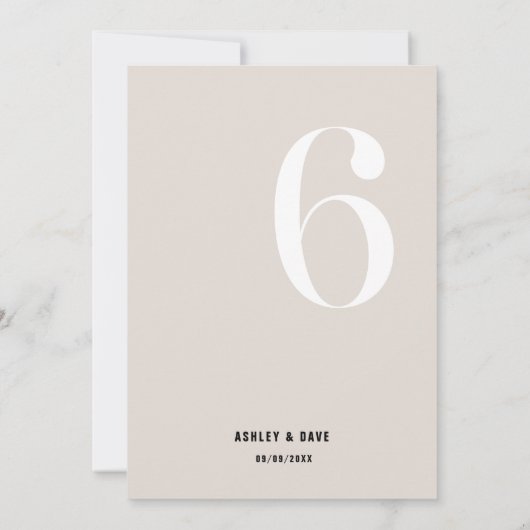 Tabel nummer 6 Vet Beige Trouwtafel nummer Kaart (Achterkant)