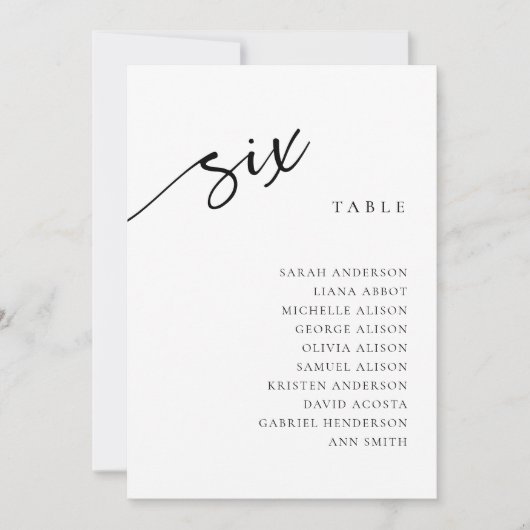 Tabel nummer 6 Zes Zitplaatsen Grafiek Kaart (Voorkant)