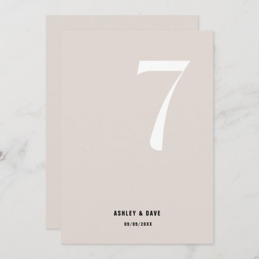 Tabel nummer 7 Vet Beige Trouwtafel nummer Kaart (Voorkant / Achterkant)
