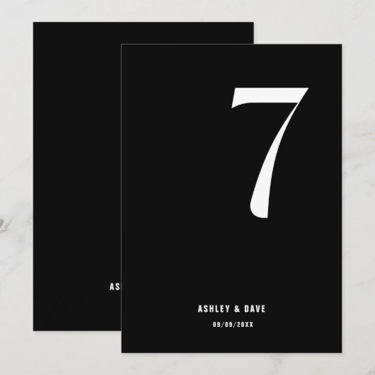 Tabel nummer 7 Vet Zwart Trouwtafel nummer Kaart (Voorkant / Achterkant)