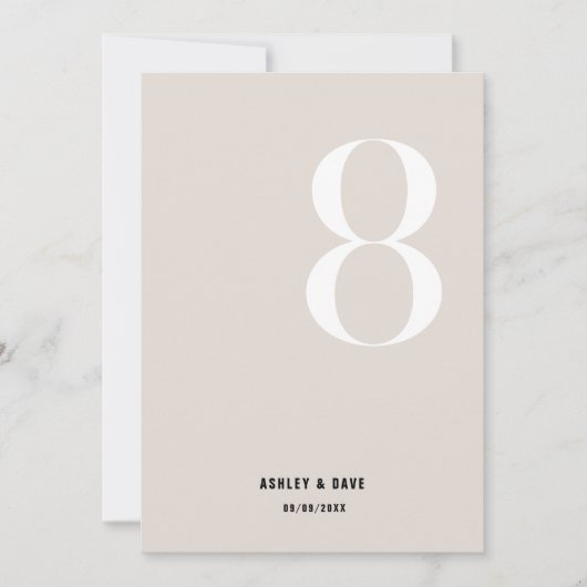Tabel Nummer 8 Vet Beige Trouwtafel Nummer Kaart (Voorkant)
