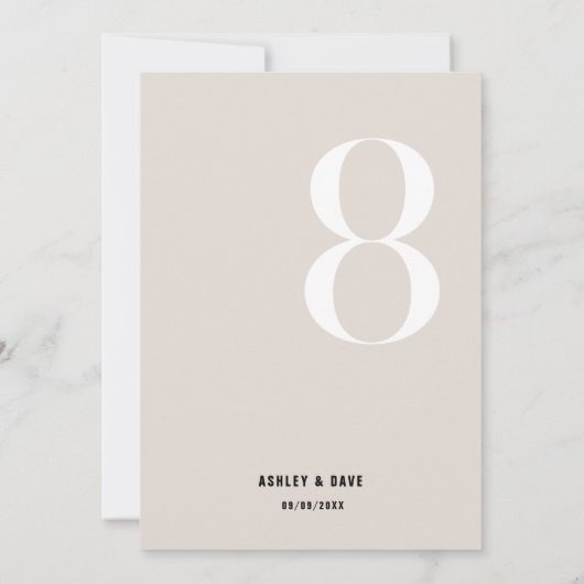 Tabel Nummer 8 Vet Beige Trouwtafel Nummer Kaart (Achterkant)