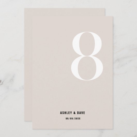 Tabel Nummer 8 Vet Beige Trouwtafel Nummer Kaart (Voorkant / Achterkant)