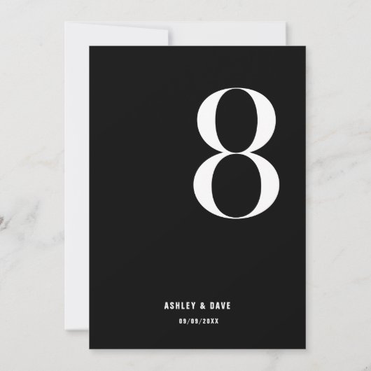 Tabel Nummer 8 Vet Zwart Trouwtafel Nummer Kaart (Achterkant)