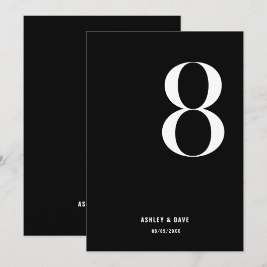 Tabel Nummer 8 Vet Zwart Trouwtafel Nummer Kaart (Voorkant / Achterkant)