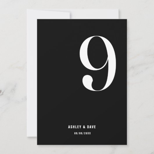 Tabel Nummer 9 Vet Zwart Trouwtafel Nummer Kaart (Voorkant)