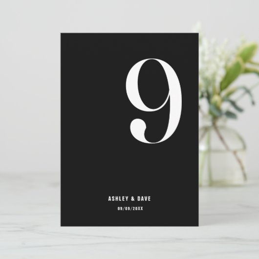 Tabel Nummer 9 Vet Zwart Trouwtafel Nummer Kaart (Staand voorkant)