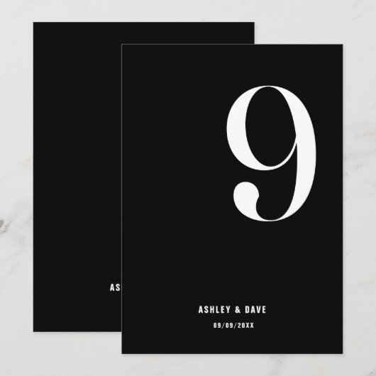 Tabel Nummer 9 Vet Zwart Trouwtafel Nummer Kaart (Voorkant / Achterkant)