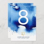 TABEL NUMMER Bar Mitswa gouden ster blauw waterver Kaart (Voorkant / Achterkant)