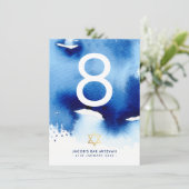 TABEL NUMMER Bar Mitswa gouden ster blauw waterver Kaart (Staand voorkant)