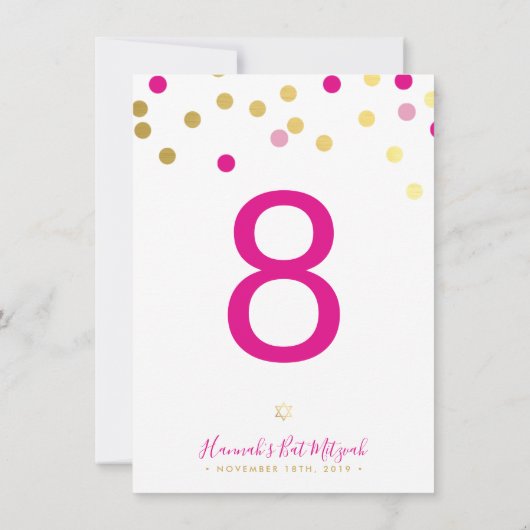TABEL NUMMER Bat Mitswa glamconfetti goud roze Kaart (Achterkant)